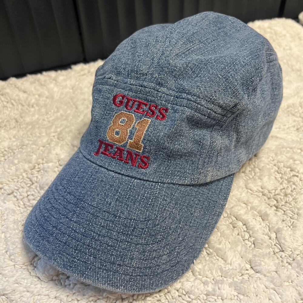Vintage Broken In Embroidered Logo Guess Jeans 81 Denim Baseball Hat Cap Cotton
